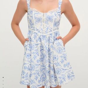 For Love And Lemons Blue Floral Mini Dress NWT